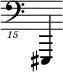 { \new Staff \with { \remove "Time_signature_engraver"} {\clef "bass_15" eis,,,,4}}