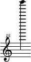 { \new Staff \with { \remove "Time_signature_engraver"} {\clef "treble^15" b'''''''4}}