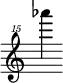 { \new Staff \with { \remove "Time_signature_engraver"} {\clef "treble^15" as'''''4}}