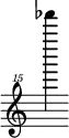 { \new Staff \with { \remove "Time_signature_engraver"} {\clef "treble^15" fes'''''''4}}
