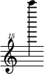 { \new Staff \with { \remove "Time_signature_engraver"} {\clef "treble^15" c'''''''4}}
