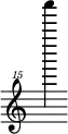 { \new Staff \with { \remove "Time_signature_engraver"} {\clef "treble^15" a'''''''4}}