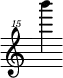 { \new Staff \with { \remove "Time_signature_engraver"} {\clef "treble^15" b'''''4}}