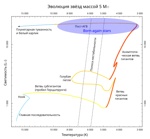 Born-again star region in an H-R diagram