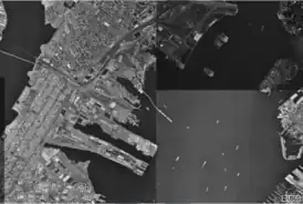 Аэрофотоснимок терминала (по центру ниже) в 1994 году