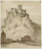 Город на горе. Бумага, сепия, кисть. Библиотека университета, Лейден