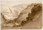 Долина вблизи Тиволи. Бумага, сепия, перо, кисть. Частное собрание