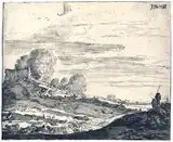 Пейзаж с домом на холме. Офорт