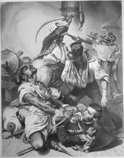 Рубен Джеймс спасает жизнь Стивена&nbsp;ДекейтераГравюра Алонзо Чаппела.