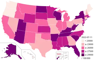 Случаи заражения по штатам США (на 100 тыс. жителей)