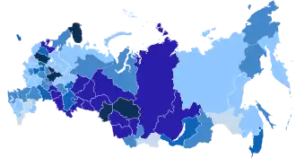 Количество людей, живущих в России с ВИЧ, на 100 тысяч населения &nbsp;более 1000 &nbsp;700-999 &nbsp;500-699 &nbsp;300-499 &nbsp;100-299 &nbsp;менее 100